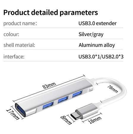 Hub USB Tipo C De Alta Velocidade 3.0 Adaptador OTG 4 Porta Para Computador Celular Jogos