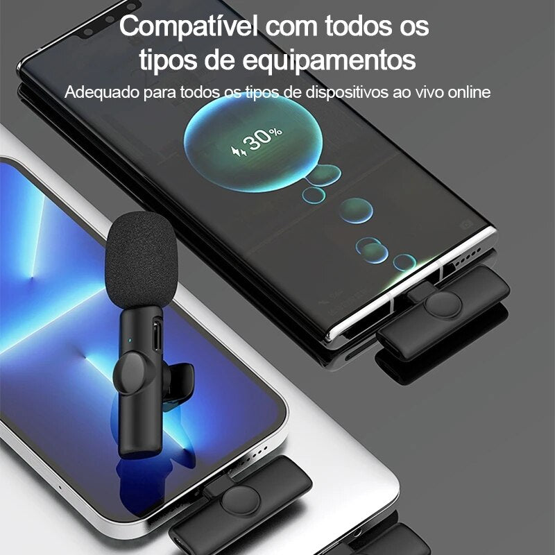 Microfone Lapela Wireless Sem Fio Compatível Android Usb C e Iphone