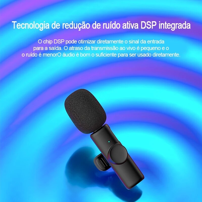 Microfone Lapela Wireless Sem Fio Compatível Android Usb C e Iphone