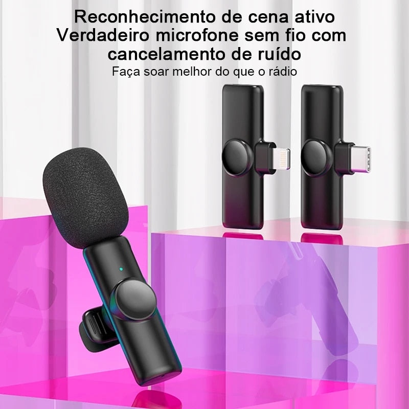 Microfone Lapela Wireless Sem Fio Compatível Android Usb C e Iphone