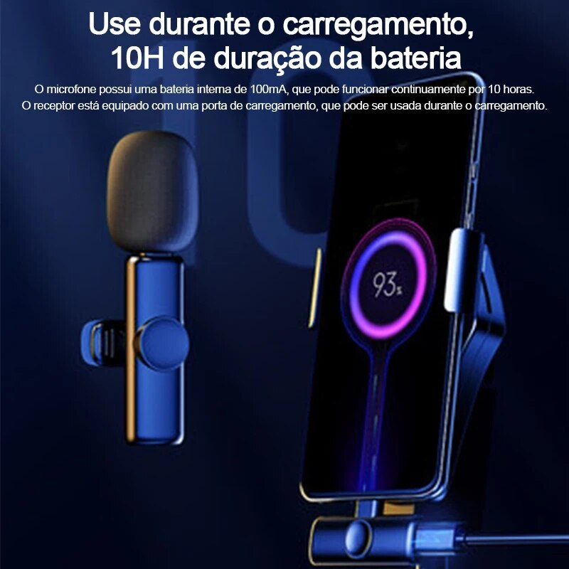 Microfone Lapela Wireless Sem Fio Compatível Android Usb C e Iphone